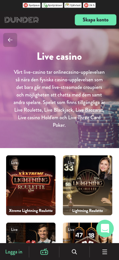 dunder casino screenshot live casino